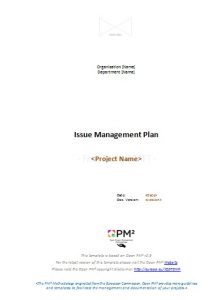 Read more about the article PM² Artefacts | Templates | Planning Phase | Issue Management Plan